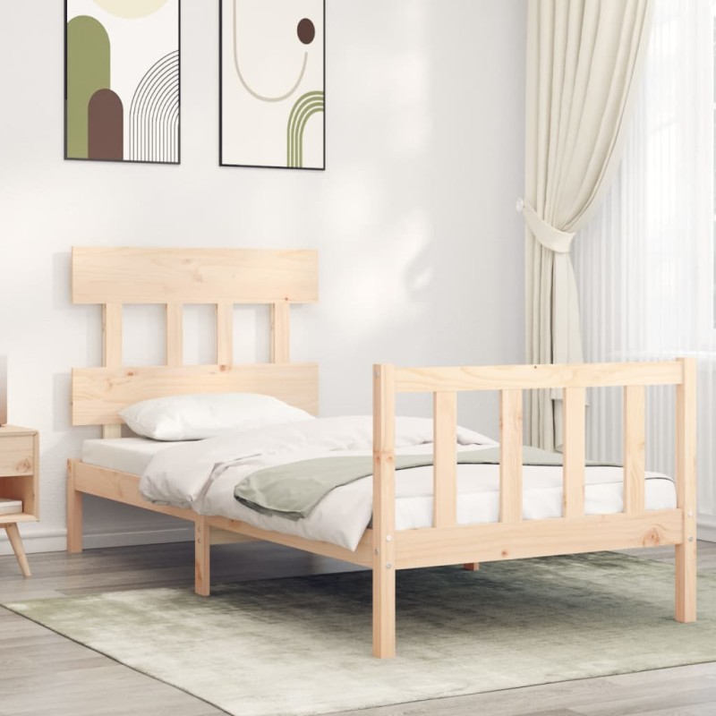 vidaXL Estructura de cama con cabecero madera maciza 90x200 cm
