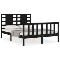 vidaXL Estructura de cama con cabecero madera maciza negro 140x190 cm