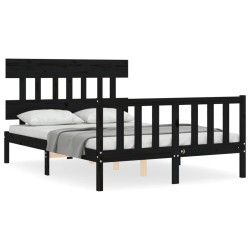 vidaXL Estructura de cama con cabecero madera maciza negro 140x200 cm