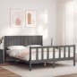 vidaXL Estructura de cama matrimonio con cabecero madera maciza gris