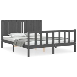 vidaXL Estructura de cama matrimonio con cabecero madera maciza gris