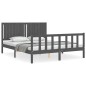 vidaXL Estructura de cama matrimonio con cabecero madera maciza gris