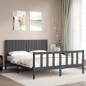 vidaXL Estructura de cama matrimonio con cabecero madera maciza gris