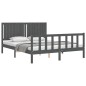 vidaXL Estructura de cama matrimonio con cabecero madera maciza gris