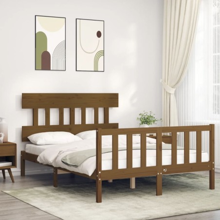 vidaXL Estructura de cama matrimonio con cabecero madera marrón miel
