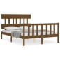 vidaXL Estructura de cama matrimonio con cabecero madera marrón miel