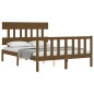 vidaXL Estructura de cama matrimonio con cabecero madera marrón miel