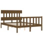 vidaXL Estructura de cama matrimonio con cabecero madera marrón miel