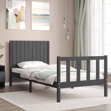 vidaXL Estructura de cama individual con cabecero madera maciza gris