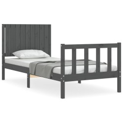 vidaXL Estructura de cama individual con cabecero madera maciza gris
