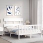 vidaXL Estructura de cama con cabecero madera maciza blanco 140x200 cm vidaXL Estructura de cama con cabecero madera maciza blanco 140x200 cm