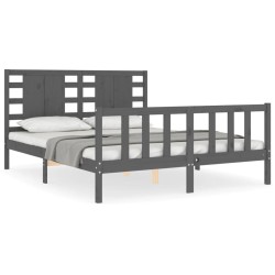vidaXL Estructura de cama con cabecero madera maciza gris 160x200 cm