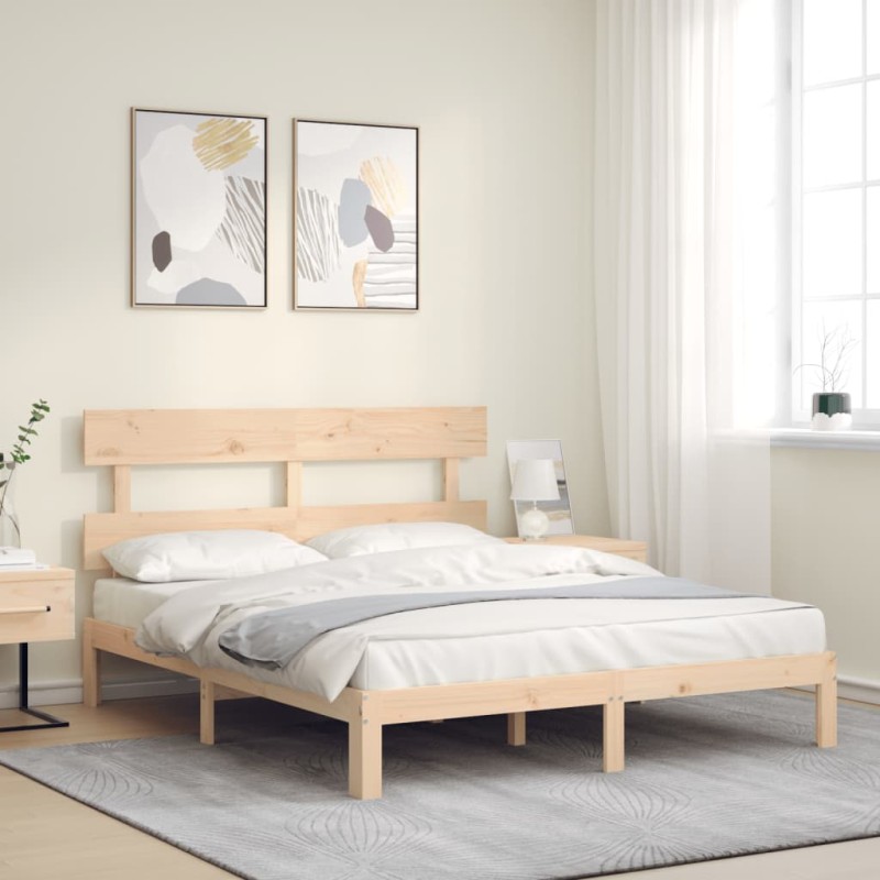 vidaXL Estructura de cama de matrimonio con cabecero madera maciza vidaXL Estructura de cama de matrimonio con cabecero madera maciza