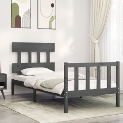 vidaXL Estructura de cama con cabecero madera maciza gris 100x200 cm