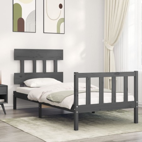 vidaXL Estructura de cama con cabecero madera maciza gris 100x200 cm