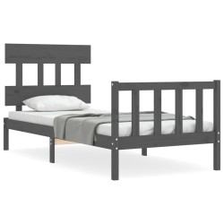 vidaXL Estructura de cama con cabecero madera maciza gris 100x200 cm