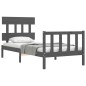 vidaXL Estructura de cama con cabecero madera maciza gris 100x200 cm