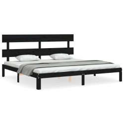 vidaXL Estructura de cama con cabecero madera maciza negro 200x200 cm