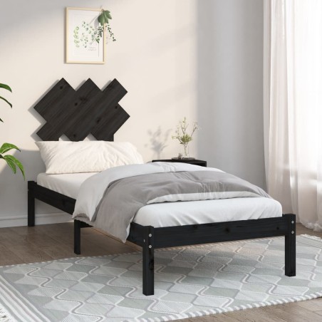 vidaXL Estructura de cama individual de madera maciza negro 75x190 cm