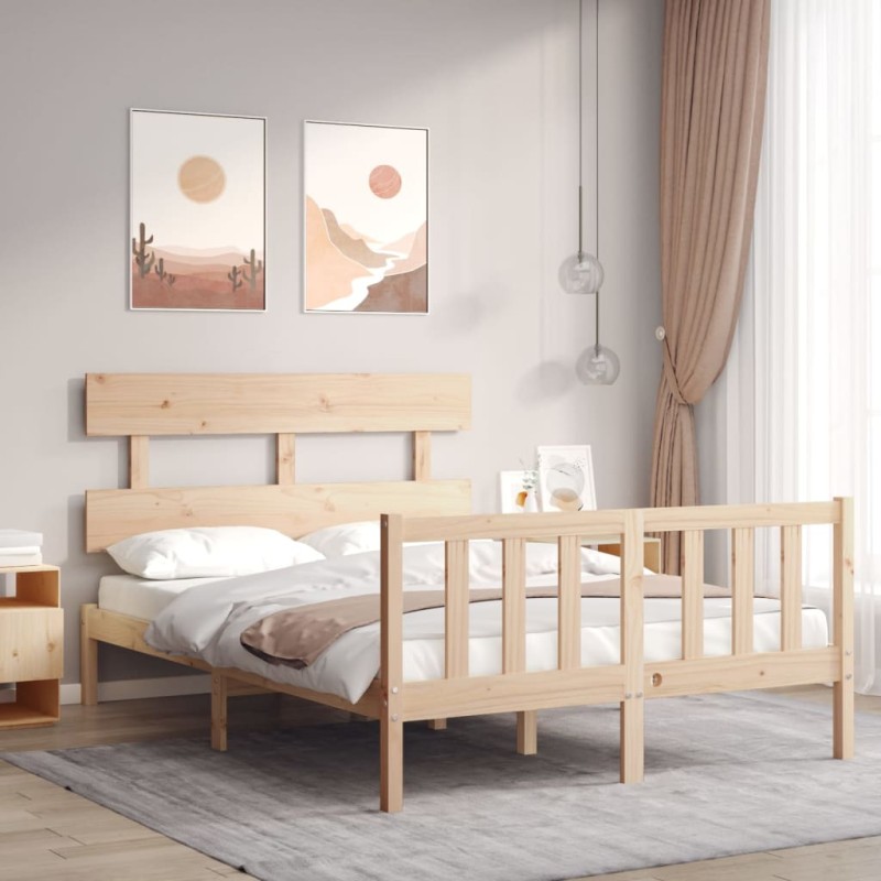 vidaXL Estructura de cama con cabecero madera maciza 140x190 cm vidaXL Estructura de cama con cabecero madera maciza 140x190 cm