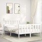 vidaXL Estructura de cama con cabecero madera maciza blanco 140x200 cm vidaXL Estructura de cama con cabecero madera maciza blanco 140x200 cm