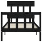 vidaXL Estructura de cama individual con cabecero madera maciza negro