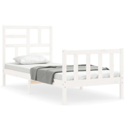 vidaXL Estructura de cama con cabecero madera maciza blanco 100x200 cm