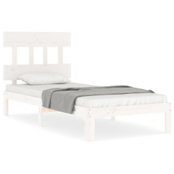 vidaXL Estructura de cama individual con cabecero madera maciza blanco