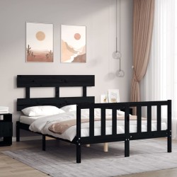 vidaXL Estructura cama de matrimonio con cabecero madera maciza negra