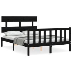 vidaXL Estructura cama de matrimonio con cabecero madera maciza negra