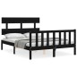 vidaXL Estructura cama de matrimonio con cabecero madera maciza negra vidaXL Estructura cama de matrimonio con cabecero madera maciza negra