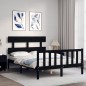 vidaXL Estructura cama de matrimonio con cabecero madera maciza negra vidaXL Estructura cama de matrimonio con cabecero madera maciza negra