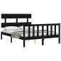 vidaXL Estructura cama de matrimonio con cabecero madera maciza negra vidaXL Estructura cama de matrimonio con cabecero madera maciza negra