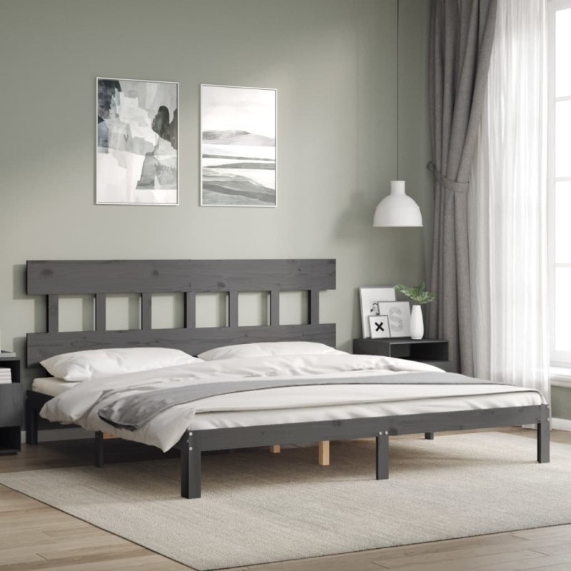 vidaXL Estructura de cama con cabecero madera maciza gris 200x200 cm vidaXL Estructura de cama con cabecero madera maciza gris 200x200 cm