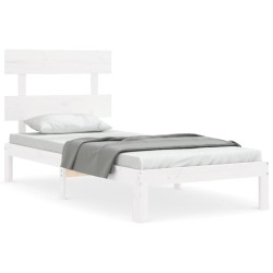 vidaXL Estructura de cama individual con cabecero madera maciza blanco