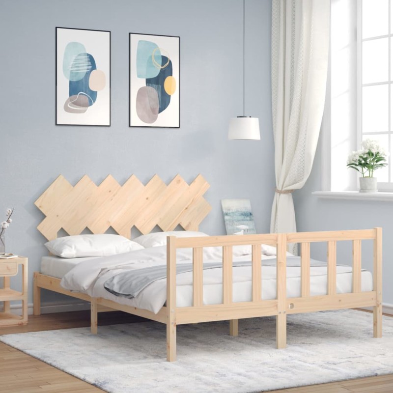 vidaXL Estructura de cama con cabecero madera maciza 140x190 cm vidaXL Estructura de cama con cabecero madera maciza 140x190 cm