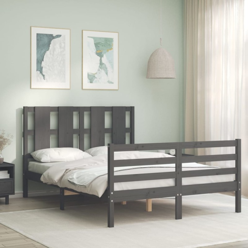 vidaXL Estructura de cama con cabecero madera maciza gris 140x200 cm vidaXL Estructura de cama con cabecero madera maciza gris 140x200 cm