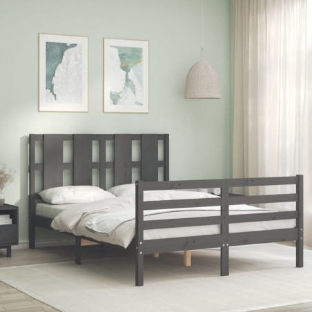 vidaXL Estructura de cama con cabecero madera maciza gris 140x200 cm