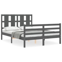 vidaXL Estructura de cama con cabecero madera maciza gris 140x200 cm