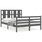 vidaXL Estructura de cama con cabecero madera maciza gris 140x200 cm vidaXL Estructura de cama con cabecero madera maciza gris 140x200 cm