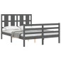 vidaXL Estructura de cama con cabecero madera maciza gris 140x200 cm vidaXL Estructura de cama con cabecero madera maciza gris 140x200 cm