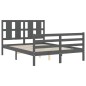 vidaXL Estructura de cama con cabecero madera maciza gris 140x200 cm vidaXL Estructura de cama con cabecero madera maciza gris 140x200 cm