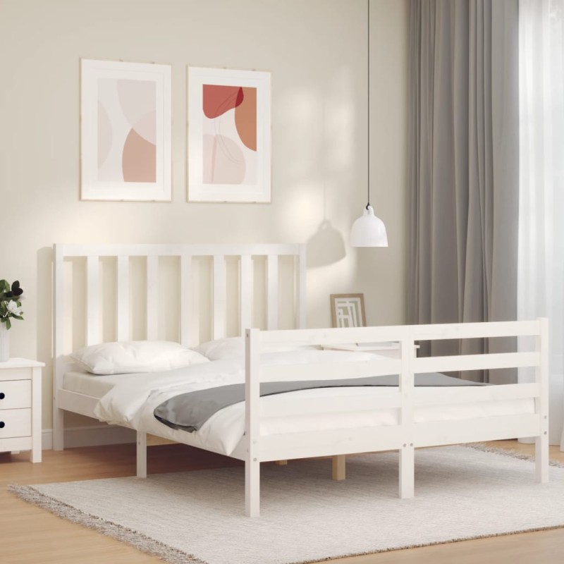 vidaXL Estructura de cama con cabecero madera maciza blanco 120x200 cm vidaXL Estructura de cama con cabecero madera maciza blanco 120x200 cm