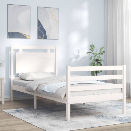 vidaXL Estructura de cama con cabecero madera maciza blanco 90x200 cm