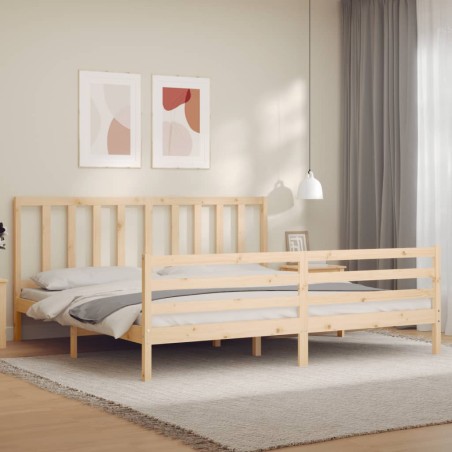 vidaXL Estructura de cama de matrimonio con cabecero madera maciza