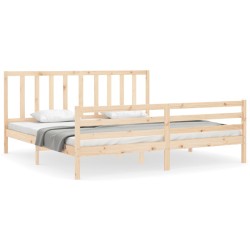 vidaXL Estructura de cama de matrimonio con cabecero madera maciza
