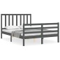 vidaXL Estructura cama de matrimonio con cabecero madera maciza gris vidaXL Estructura cama de matrimonio con cabecero madera maciza gris