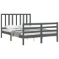 vidaXL Estructura cama de matrimonio con cabecero madera maciza gris vidaXL Estructura cama de matrimonio con cabecero madera maciza gris