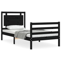 vidaXL Estructura de cama con cabecero madera maciza negro 90x200 cm