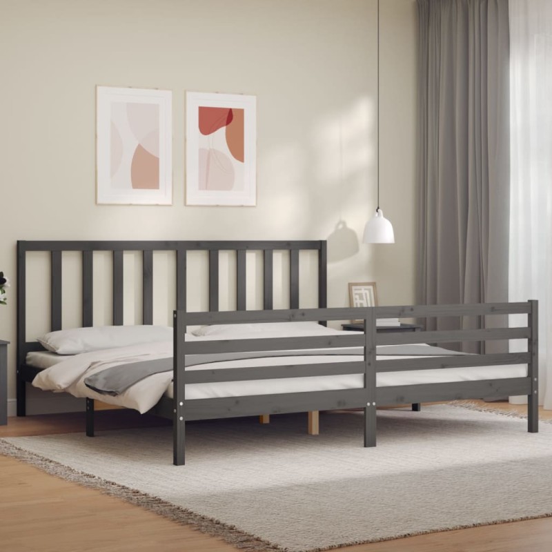 vidaXL Estructura de cama con cabecero madera maciza gris 200x200 cm vidaXL Estructura de cama con cabecero madera maciza gris 200x200 cm